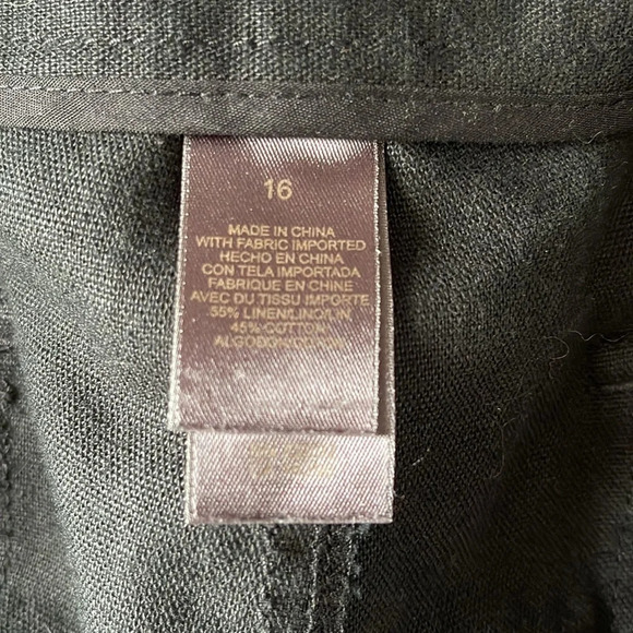 LIZ CLAIBORNE Black Linen Blend Dressy Bermuda Shorts Belt Pockets Flat Front 16 - Picture 7 of 10